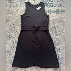 LOFT Black Sleeveless Belted Mini Dress with Ring Buckle